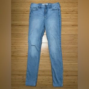 Hollister Jeans - high rise, super skinny, knee hole, light blue denim